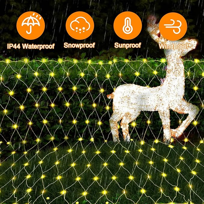 JXLEDAYY 2 Pack Total 400 LED Christmas Net Lights Outdoor Mesh Lights Fairy String Lights Plug in with Timer 8 Modes Waterproof for Outside Bush Window Wall Patio Fence Tree Decorations-Warm White
