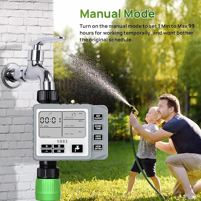 Digital Sprinkler Timer for Garden Hose Watering, Battery Powered Hose Timer with Rain Delay, Manual, Automatic Watering System, Outdoor Programmable Water Timer Irrigation Timer Grey