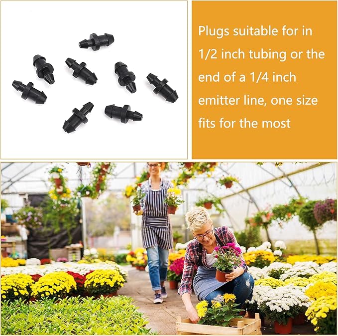 150 Pcs 1/4'' Drip Irrigation Tubing End Plugs, 1/4 Inch Drip Irrigation Barbed End Closure/Cap for Drip Sprinkler Garden Lawn Systems
