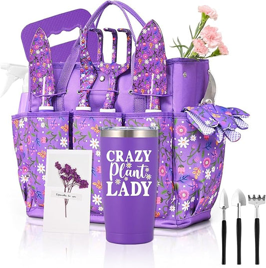 Gardening Gifts for Women, Gardening Tools for Women, 14 PCS Garden Tools Set Kit with Garden Tool Bag, Plant Lover Gifts Birthday Gifts for Mom Grandma Aunt (Purple)