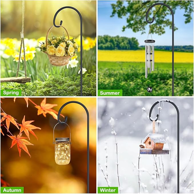 FEED GARDEN Adjustable 48 Inch Small Shepherd Hooks for Outdoor, Garden Hooks for Lanterns, Shepard Hooks for Hanging Plants, Bird Feeders, Solar Lights, Mason Jars, Weddings Decor,2 Pack