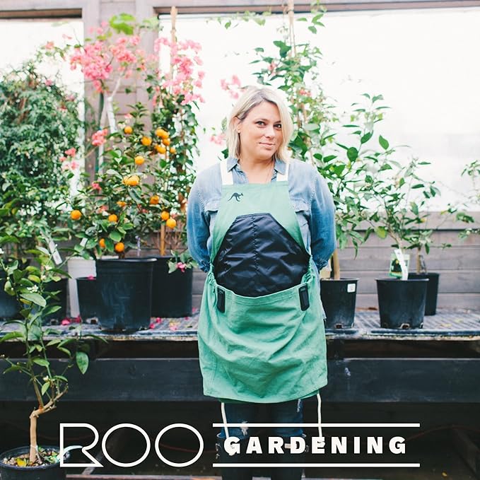 Roo Gardening Apron with Pockets & Harvesting, Picking Pouch - Adjustable, Water-resistant, Washable Canvas Cotton