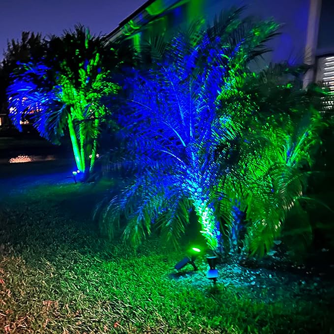 T-SUNUS Green Solar Landscape Lights Christmas 4 Pack, IP65 Waterproof Halloween Garden Pond Light, Auto-on/Off Security Spotlight for St. Patrick's Day Flag Tree Wall Patio Yard Driveway Pool Area