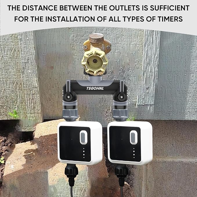 3/4-Inch Garden Hose Splitter, Outdoor Faucet Adapter, Patio Hydrant Manifold - Designed for Multiple Irrigation System Sprinkler Timers, 2-Way Hose Bib Valve-gray