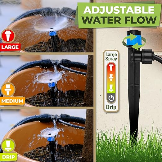 Carpathen 30pcs Drip Irrigation Emitters - 1/4" Drip Irrigation System Push-to-Connect - Adjustable 360 Degree Drip Emitters Vortex on 6" Sturdy Stake - Irrigation Drippers for Garden Watering System