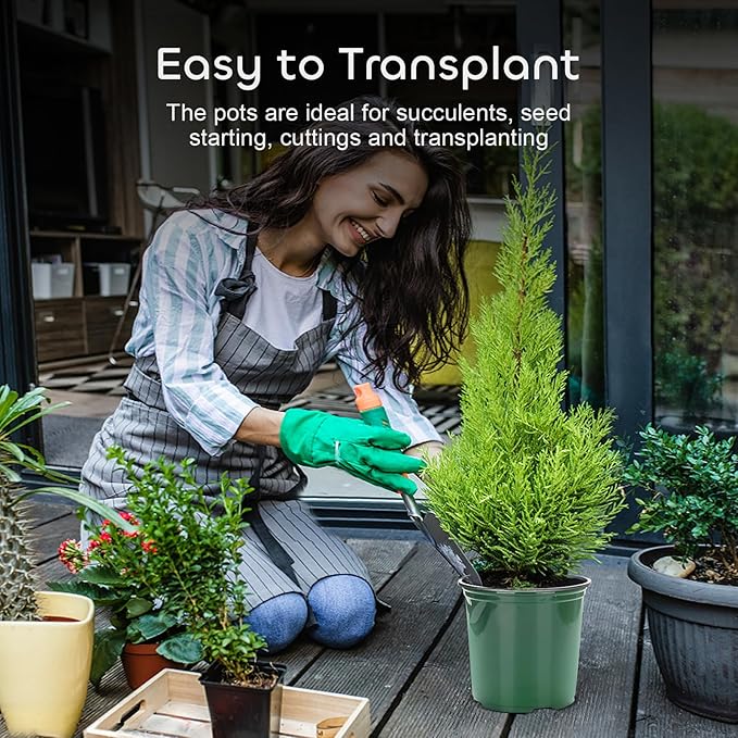 GROWNEER 48 Set 6" 1 Gallon for Plants Flexible Nursery Pot with Drainage Hole and 15 Pcs Plant Labels, Flower Plant Container for Indoor Outdoor, Seedlings, Vegetables, Succulents, Green