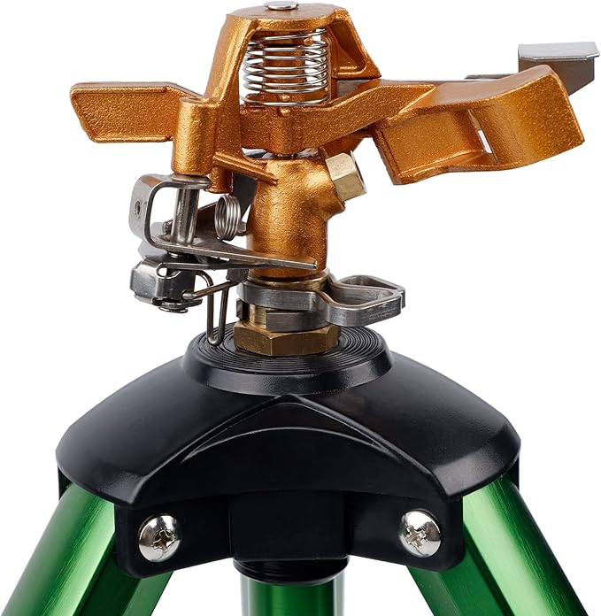 Biswing Impact Sprinkler Head on Tripod Base, Heavy Duty Lawn Sprinkler, 360 Degree Large Area Irrigation, Brass Sprinkler Nozzle & Solid Alloy Metal Extension Legs Flip Locks, 2 Pack