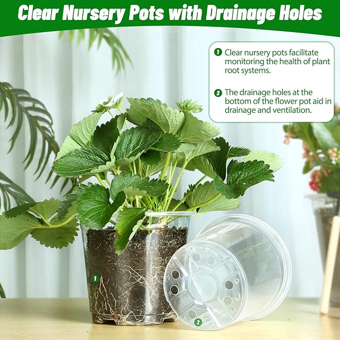 48 Pack 7/6/5/3.5 Inch Clear Plastic Pots for Plants, Clear Nursery Pots with Drainage Holes, Reinforced Plastic Nursery Pots Variety Pack