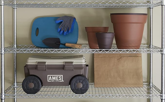 AMES 20213200 Rolling Lawn & Garden Storage Cart for Storing Tools & Cleaning Supplies, Lid Doubles as Seat, 225 lb. Weight Capacity