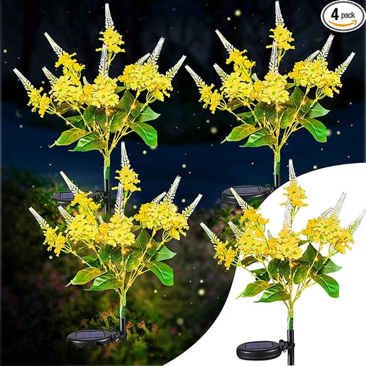 Neporal Solar Flowers Outdoor Waterproof Yellow, Decorative Garden Lights Solar Powered Dusk to Dawn, 8-Stem, 2 Lighting Modes Plants Lights for Yard, Backyard, Porch (Yellow)