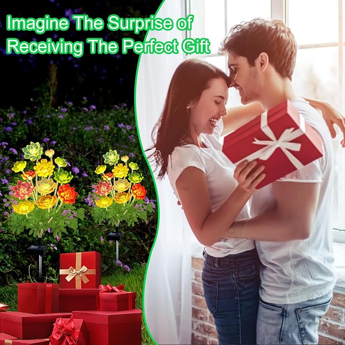 Kohlrabi Solar Garden Lights Outdoor, Upgraded 4 Pack Succulent Solar Lights, Gardening Gifts for Women, Succulent Plant Yard Decor Waterproof for Lawn Patio Pathway