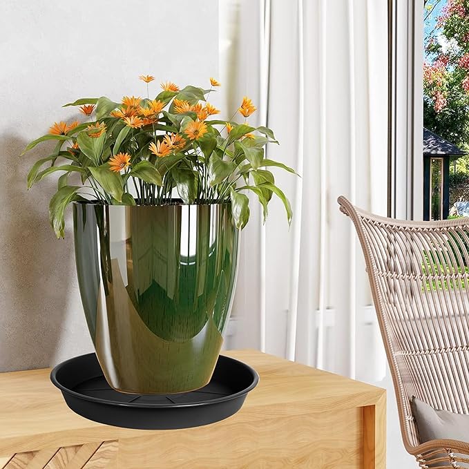 6 Pack of Plant Saucer Tray 7 8 inch, Heavy Duty Plastic Pot Plant Drip Trays Saucers for for Indoors Outdoor, Plant Water Tray for Planters 7-9" (8", Black)