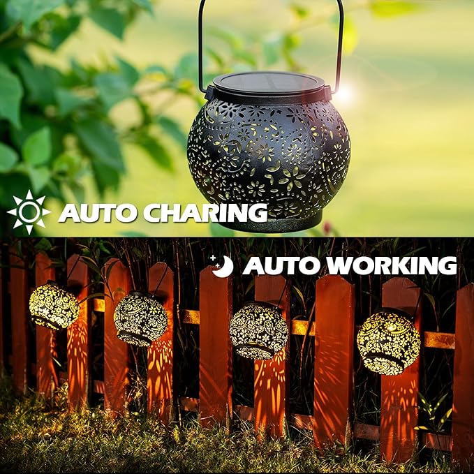 LeiDrail Hanging Solar Lanterns 2 Pack Solar Lanterns Outdoor Waterproof Garden Metal Decorative Light for Yard Patio Tree Tabletop Landscape
