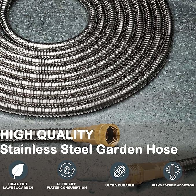 Stainless Steel Garden Hose: Durable Quality Metal with High-pressure Water Output for Gardeners（3FT）