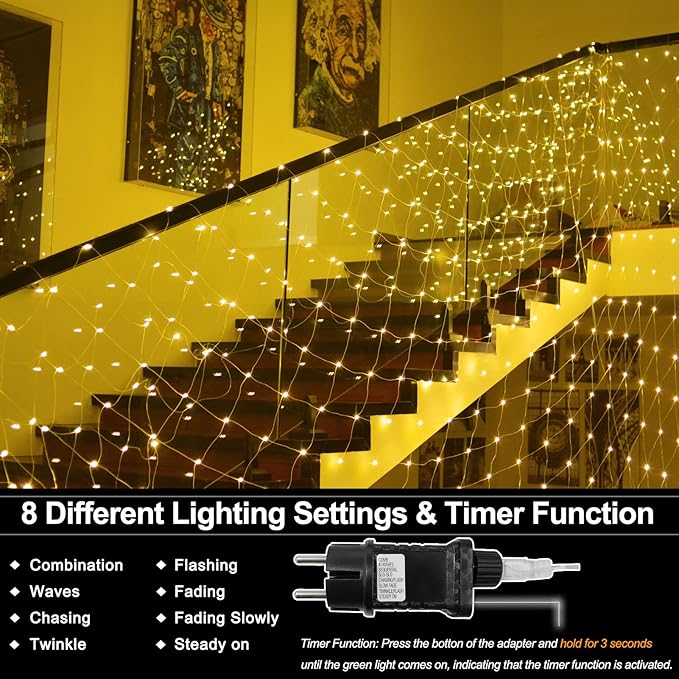 20Ft x 13Ft Net Lights Outdoor Mesh Lights Plug in, 720 LED Net Lights IP68 Fully Waterproof for Party Garden Backyard Wall Bush Christmas Decor (Warm White)