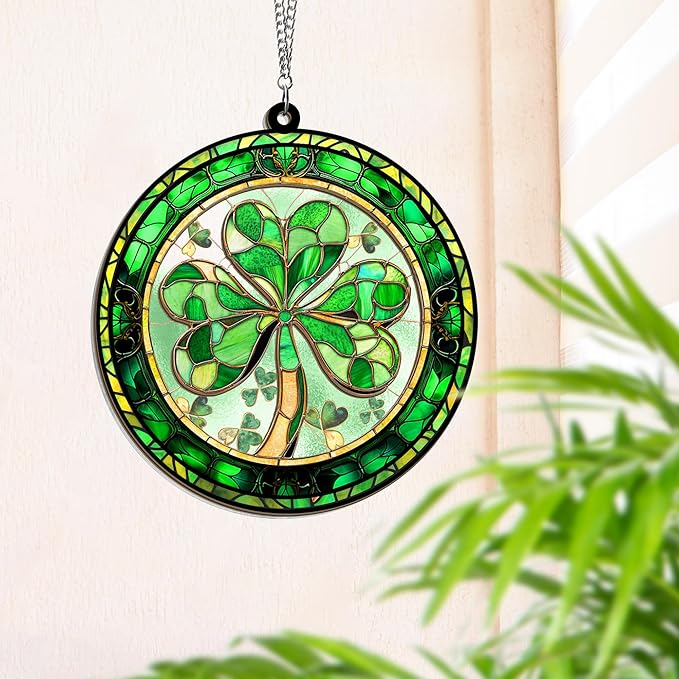 St Patricks Day Decorations - Irish Gifts for Women Men Friends Family, Shamrock Decorations, St Patricks Day Accessories - Double Layered Hanging Suncatcher 6 in