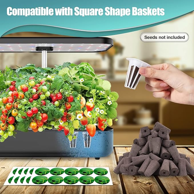 100pcs Square Pods for Hydroponics Growing System, 50pcs Square Grow Sponges with 50pcs Pods Labels, Supplies Replacement, Compatible with IDOO, QYO, LYKO (Square)