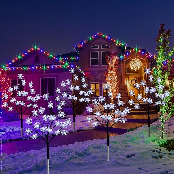 4-Pack 80LED Solar Snowflake Stake Lights - 8 Modes, Waterproof Outdoor Christmas Decorations for Garden, Yard, Pathway, Walkway