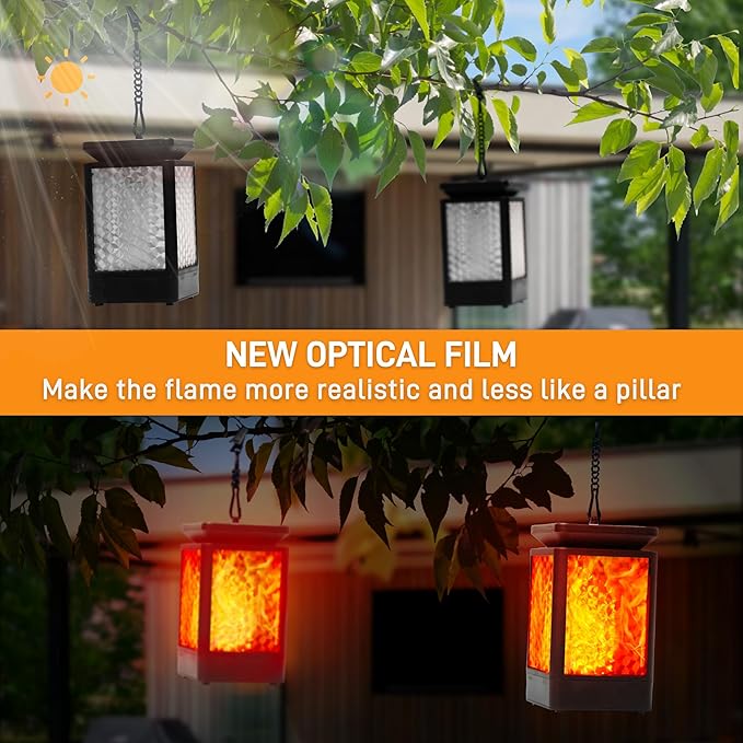 Solar Lantern Outdoor Lights, 3 Modes Changing Flickering Flame Solar Lights Outdoor Waterproof, Hanging Outdoor Solar Lanterns Lights, Solar Powered Lanterns for Yard Garden Decor