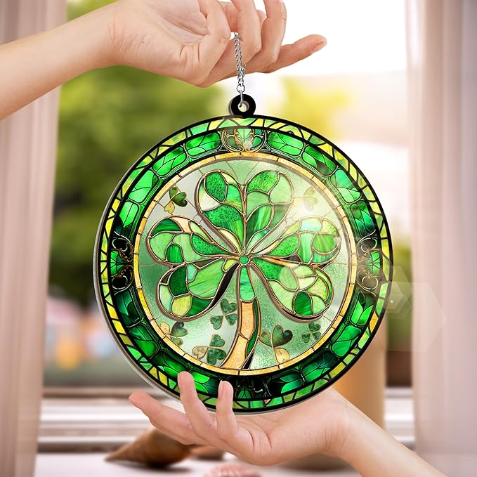 St Patricks Day Decorations - Irish Gifts for Women Men Friends Family, Shamrock Decorations, St Patricks Day Accessories - Double Layered Hanging Suncatcher 12 in