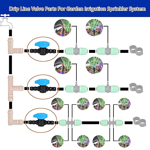 Drip Line Switch Valve Fittings Connectors For 1/2" Drip Tubing, Barbed Valve, Shut-Off Valve Drip Irrigation Parts For Irrigation System-6Pcs/pack