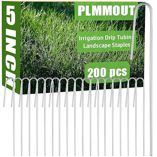 200 PCS J Shape Landscape Staples,5.12 Inch Irrigation Drip Tubing Landscape Staples,Galvanized Garden Stakes,Landscaping Staples for Drip Tubing Up to 1/2" Diameter