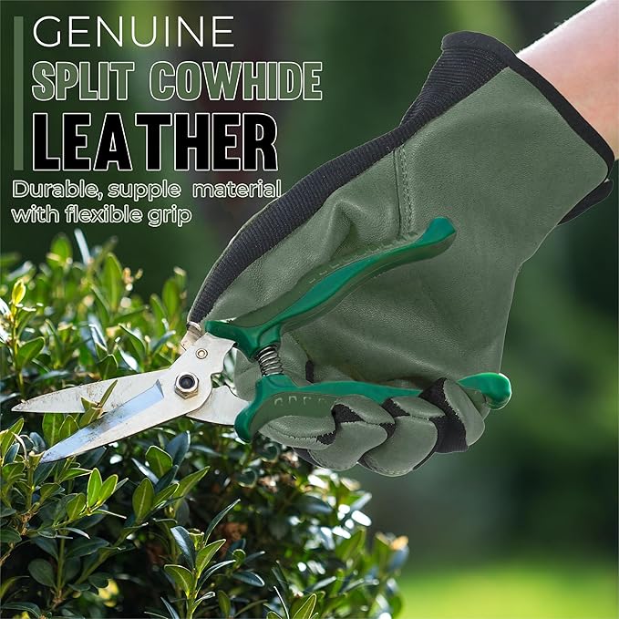 HANDLANDY Men Leather Gardening Gloves, Utility Work Gloves for Mechanics, Construction, Driver, Dexterity Breathable Design