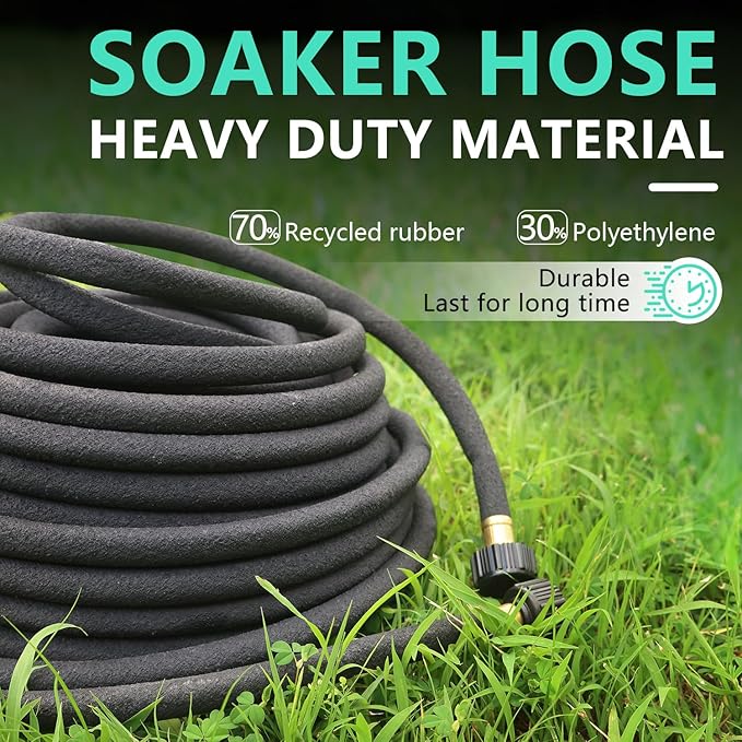 1/2’’ Soaker Hose for Garden 50 Ft, Heavy Duty Soaker Hose 50 ft for Raised Garden Beds, Garden Soaker Hoses for Foundation Watering Drip Hose Irrigation System (50 ft)