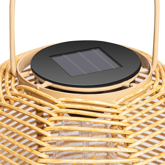 HPC Decor 2 PK Solar Lanterns-Outdoor Solar Lanterns Waterproof, Rattan Solar Lights, Hanging Solar Lanterns Outdoor,Solar Lamp Lights,Decoration Lights for Garden,Patio,Porch,Trees,Pathway,Outside.