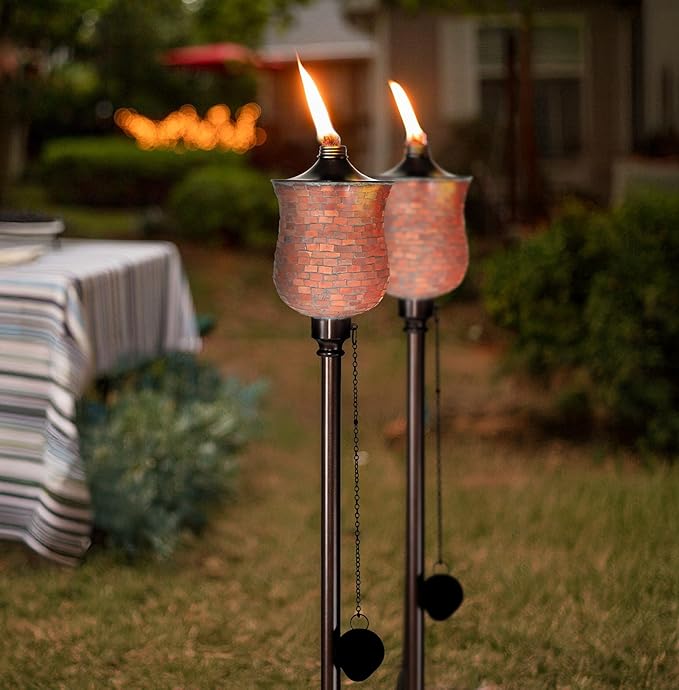 Deco Window 2 Pcs Garden Torch for Outdoor 4-in-1 Convertible Table Torch Citronella Oil Lamp for Backyard Patio Deck Table Top & Ground Installation (Mosaic)