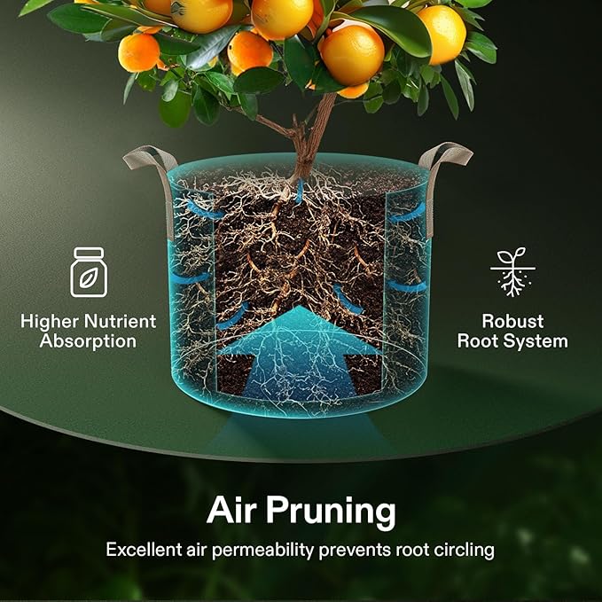 VIVOSUN 5-Pack 5 Gallons Grow Bags Heavy Duty Thickened Nonwoven Fabric Pots with Strap Handles Tan