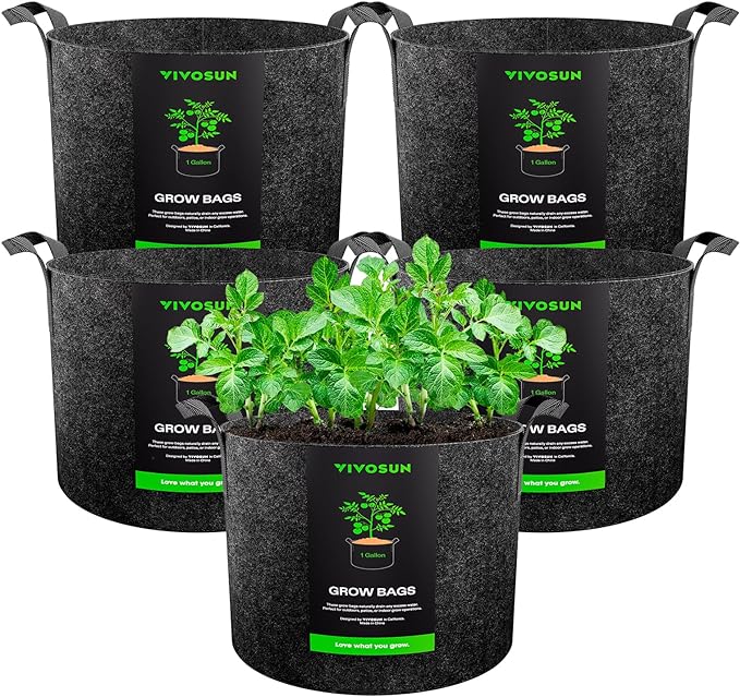 VIVOSUN 5-Pack 1 Gallon Heavy Duty Thickened Nonwoven Fabric Pots Grow Bags with Handles