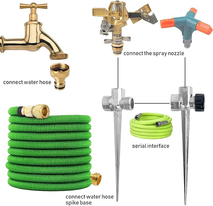 Hourleey 8 Pack 1/2 inch Zinc Alloy Lawn Sprinkler Spike Base, Water Flow Thru Sprinkler for Yard, Lawn, Garden and Grass Irrigation