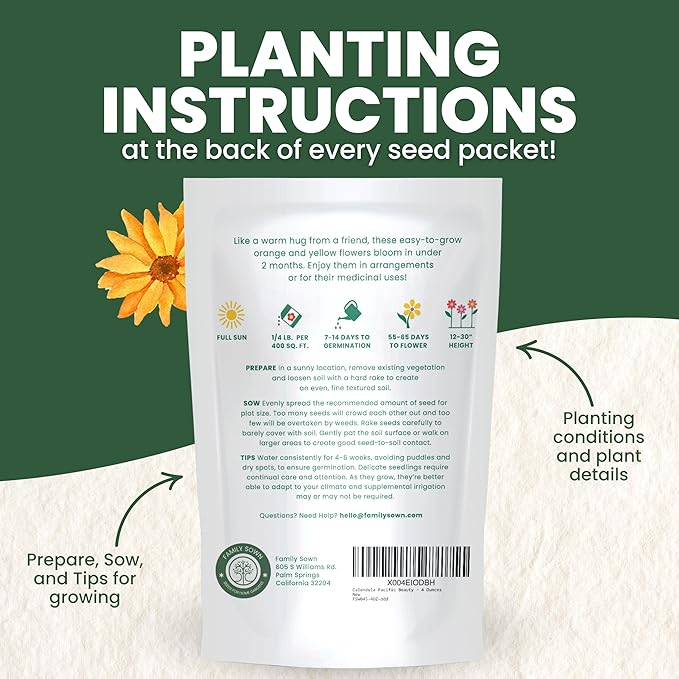 Calendula Pacific Beauty - Bulk 1/4 Pound Pouch - 12,000 Flower Seeds for Planting - Calendula officinalis