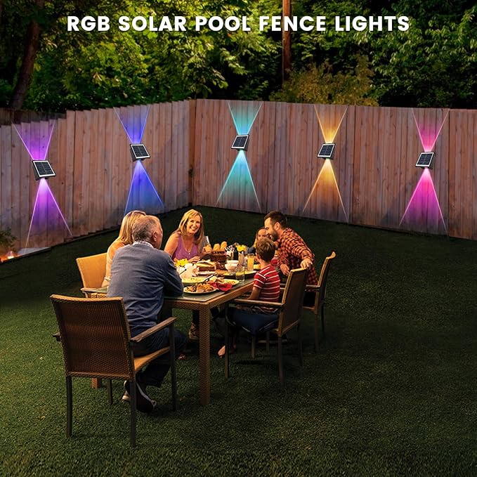 Solar Powered Outdoor LED Lights, Waterproof Wall Sconces, 2 LEDs Fence Lights, Up & Down Lighting for Backyard, Deck, Patio, Porch, Balcony, Garden (2 Pack)