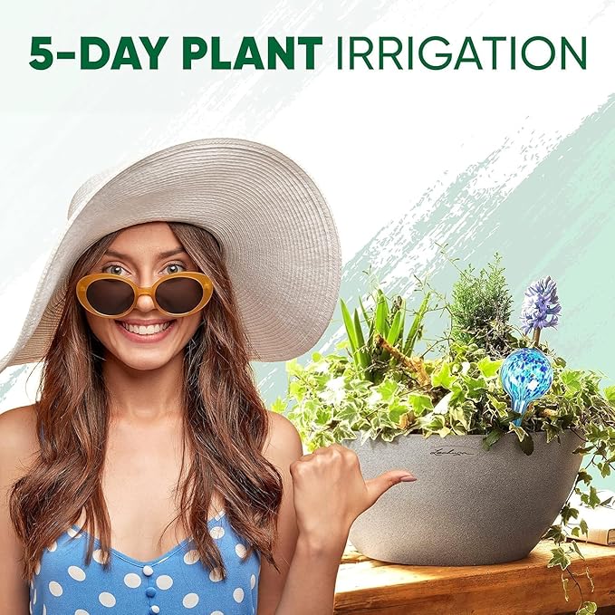 Plant Watering Globes Set of 2 - Small Self Watering Globes for Indoor & Outdoor Plants - Multicolored, Automatic, Glass Watering Bulbs for Daily Use, Plant Watering Devices