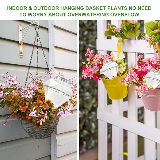 Watering Globes XL - 6 Pcs Diamond Plastic Shape Plant Watering Globes Self Watering Planter Insert 17oz Large for Indoor＆Outdoor Plants Watering Bulbs