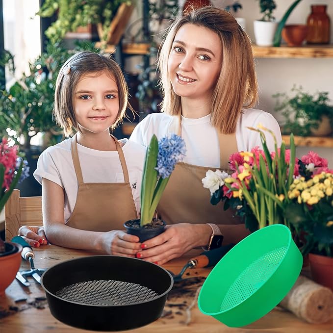 8 Pack Rock Garden Sieve Soil Sifter, Round Plastic Gardening Soil Sifting Pan Sand Sifter Set, Compost Sifter Rock Sifter Dirt Sifter for Small Gravel, Soil, Sand