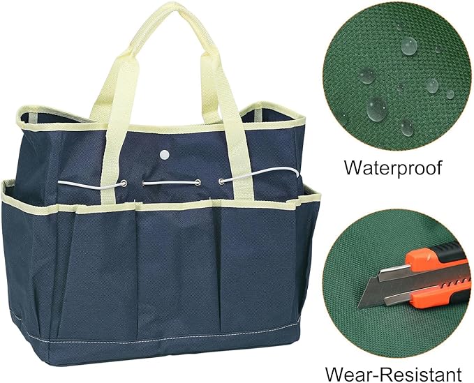 HARFINGTON Garden Tool Bag 14" x 6.7" x 12" Large Oxford Waterproof with Pockets Garden Tote Bag Gardening Plant Tool Organizer Storage Carrier Store for Outdoor Women Men, Blue
