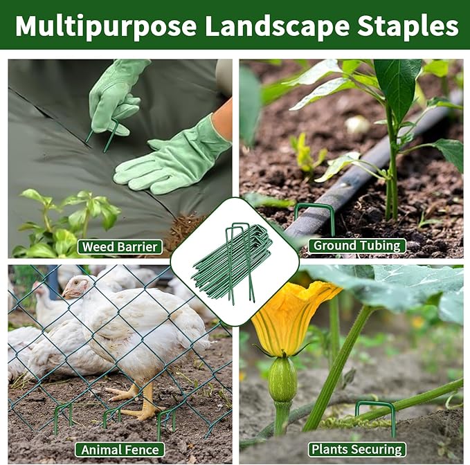 50PCS 6-Inch Galvanized Garden Landscape Staples Stakes, Heavy-Duty Sod Pins Anti-Rust 11 Gauge Garden Stakes, Plant Stakes for Weed Barrier Fabric Ground Cover Tubing Soaker Hose Drippers Irrigation