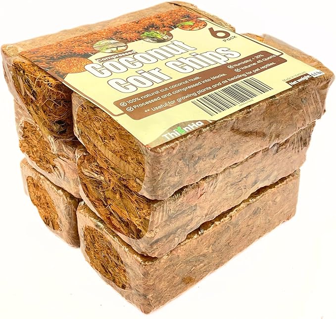 Coconut Chips 6 Pack - Coco Husk Chips for Plants & Reptiles, Coconut Husk Substrate for Gardening, Snake Bedding, Tortoise Habitat, Leopard Gecko Substrate, Reptile Bedding, and Reptisoil Alternative
