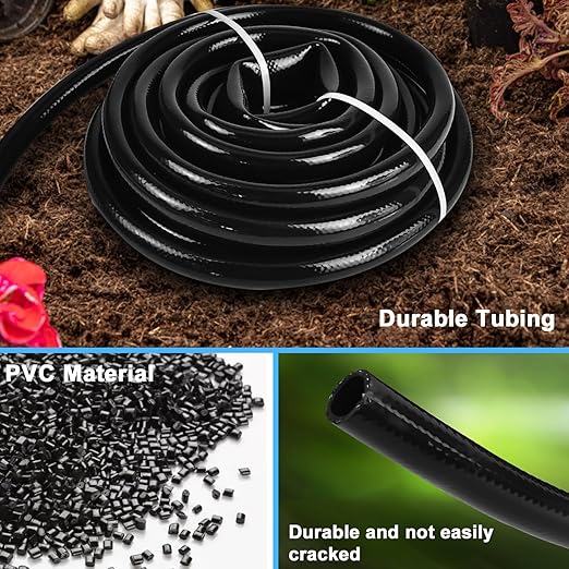 1/2 Inch Drip Irrigation Tubing, 20FT Drip Irrigation Tubing Kit, Garden Watering Tube Line with 2PCS 6-Way Quick Connector and 2 Plugs for Garden Irrigation System