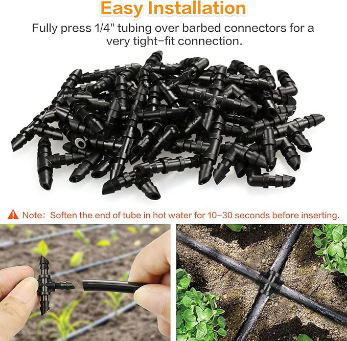 Drip Irrigation Cross Fittings：45 Pieces Barbed 4-Way Cross Irrigation Parts with Sharp End Fits for 1/4 Inch Drip Irrigation Tubing Drip Line Cross Tee Connectors for Garden Lawn