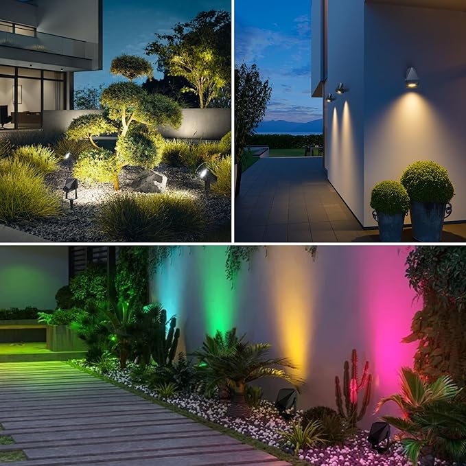 ropelux Low Voltage Landscape Lighting, RGBW Spot Lights Outdoor with App/Vioce Control, IP65 Waterproof, Color Changing, 51ft Led Outdoor Spotlight for Yard Garden Patio Halloween-5 Pack