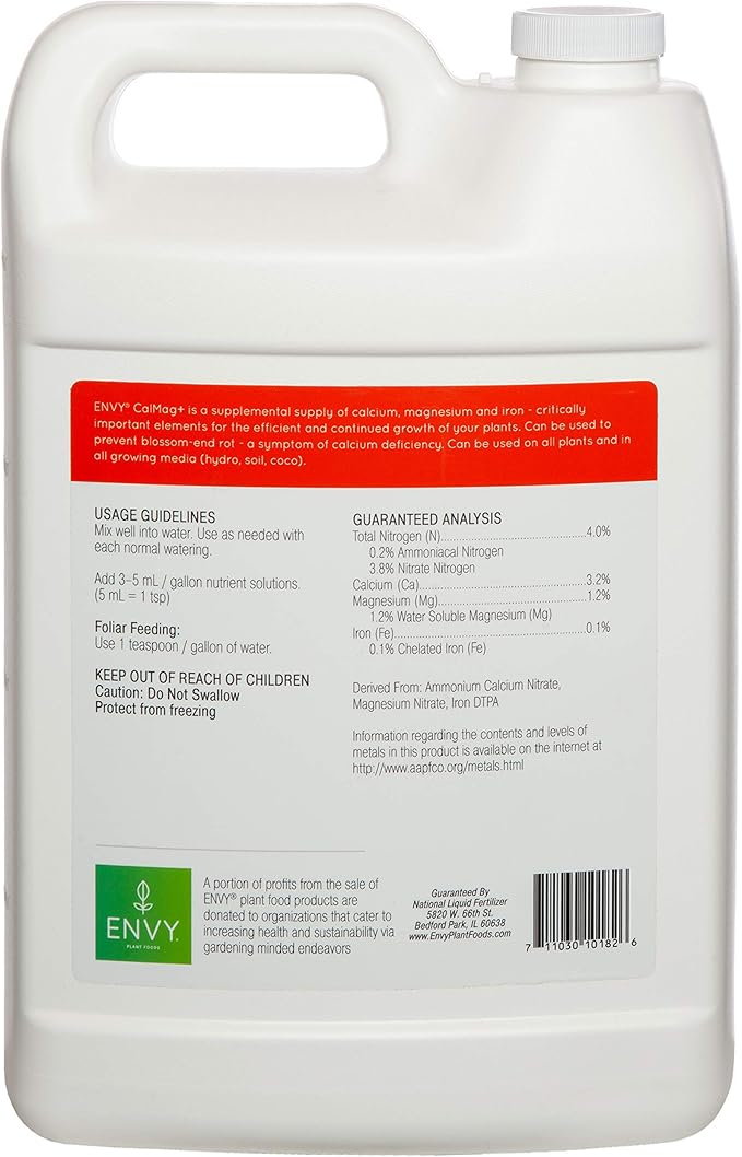 ENVY CalMag+ Fe (4-0-0) Professional Grade Calcium, Magnesium and Iron Liquid Plant Food | Superior Calcium Source (No Calcium Chloride) (2X Gallon)
