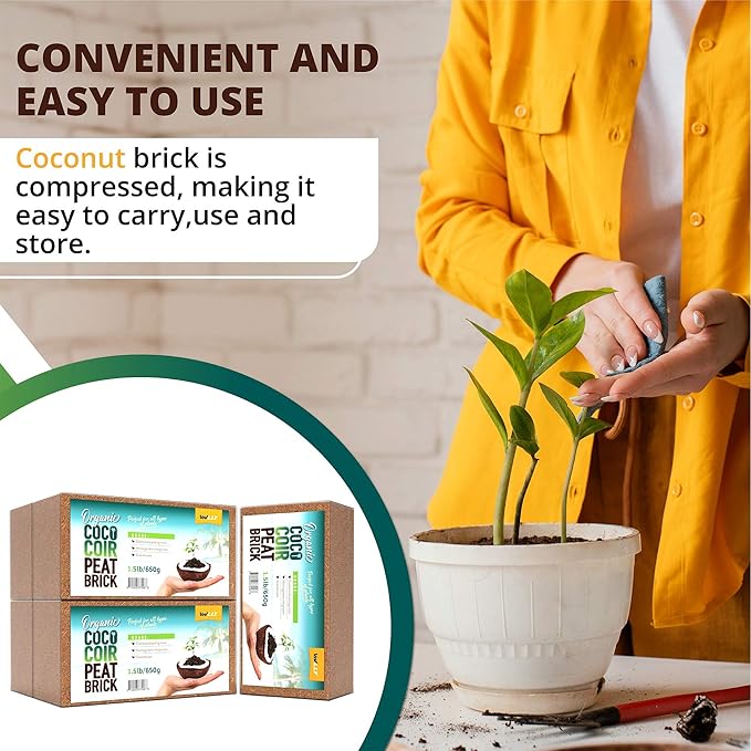 Compressed Coco Coir, 5 Pack Organic Coconut Coir, 1.4 Lbs Coco Brick, Coconut Soil with Low EC & pH Balance, Fiber for Herbs & Flowers, High Expansion, Renewable Soil for Planting