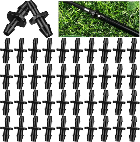 100 Pcs Drip Irrigation Fittings Barbed Connectors Barb Adapter Coupling 1/8" - 1/4" Barbed Coupling Fitting Irrigation Watering Tubing Connectors Hydroponics for Flower Pot Garden