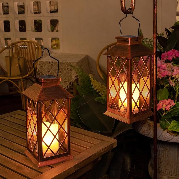 2Pack 11" Outdoor Solar Lanterns Waterproof Garden Gifts Women, Flickering Flameless Candle Mission Lights for Patio, Table ,Outdoor, Party, Yard,Lawn,Mothers' Day Gifts for Mom (Antique Copper)