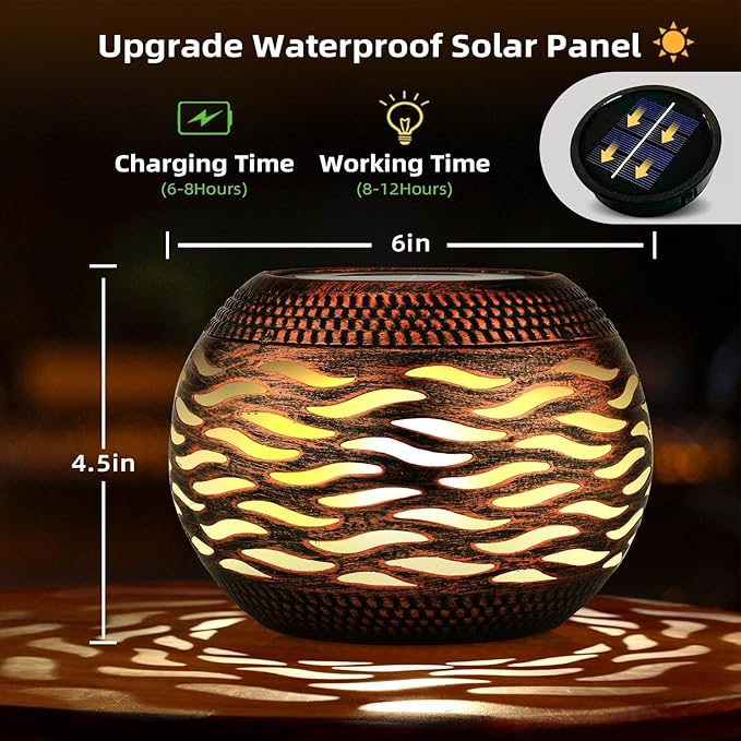 Waterproof Solar Lanterns Outdoor 2-Pack - Retro Metal Hollow-Out Garden Lights, Outdoor Yard Garden Porch Patio Lawn Inside Tabletop Decorations Unique Gardening Gifts for Women, Mom, Mother's Day