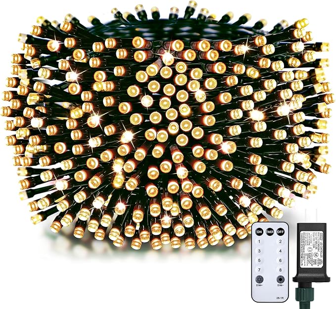 Minetom 328 Ft 1000 LED Christmas Tree Lights Outdoor Indoor String Lights with 8 Modes Waterproof Twinkle Xmas Light with Remote, Plug in Rice Lights for Tree Room Yards Patio Christmas Decorations